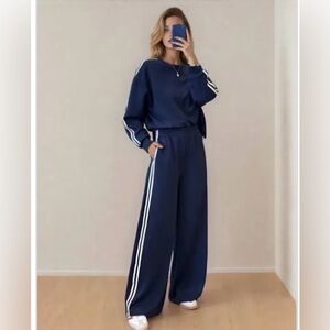 NWT Oysho Soft Modal Navy Blue Sailor Jumpsuit/Tracksuit Slacks and Top S/M